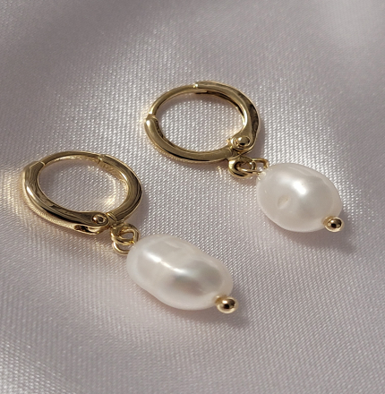 ' Cercei Perle Naturale Placati cu Aur 14K