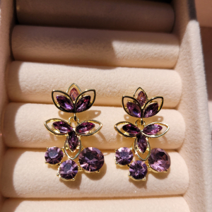 Cercei Placati cu Aur 18K si Pietre Zirconiu Violet Flower