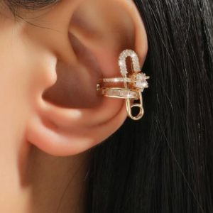 Cercel Ear Cuff Safety Pin Placat cu Aur 18K