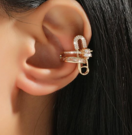 ' Cercel Ear Cuff Safety Pin Placat cu Aur 18K