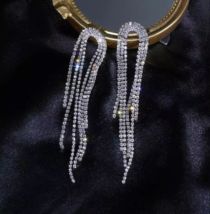 ' Cercei Tassel Eleganți, Argintiu, decorați cu cristale 