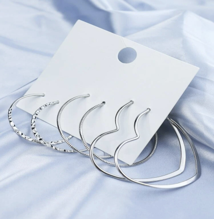 ' Set 3 Perechi de Cercei Hoop Earrings, Argintiu