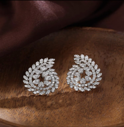 ' Cercei Eleganti Luxury Pietre Zirconiu, Frunza, Argintiu