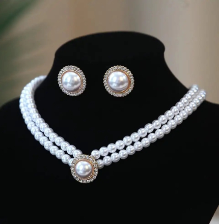 ' Set colier și cercei, cu perle și pietre, Argintiu, Lorena